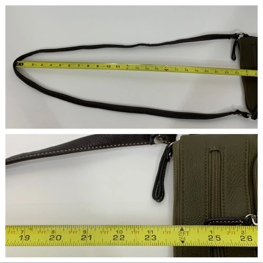 Giani Bernini Olive Green Pebbled Leather Crossbody Bag Purse Multi Compartment